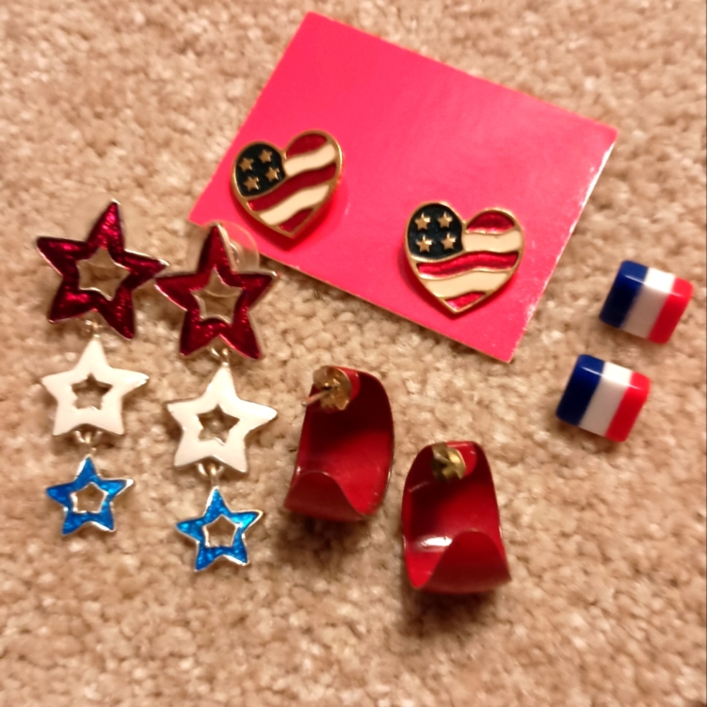 Vintage Fourth of July Patriotic Post Earrings Set of Four pairs